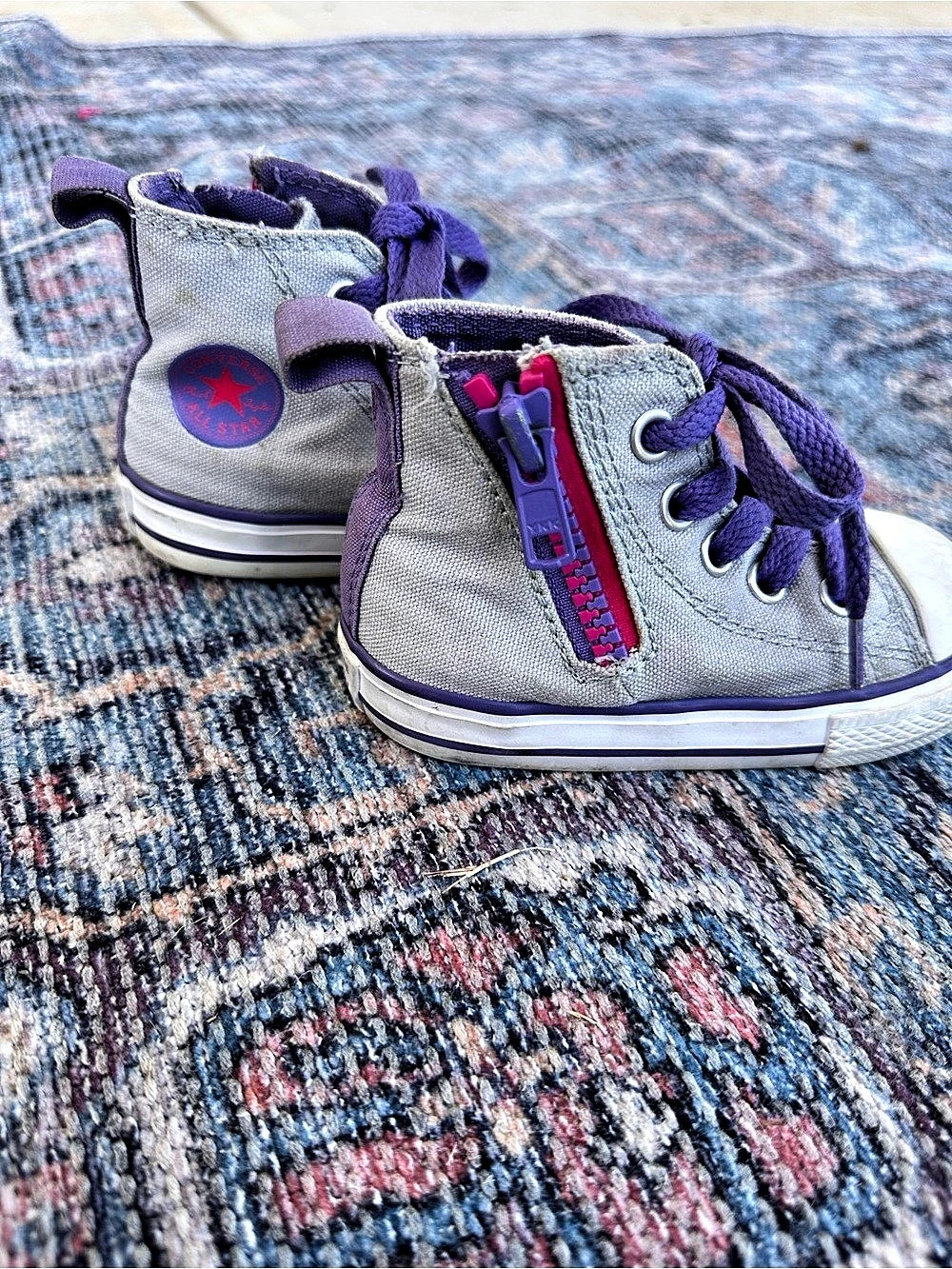 Converse Chuck Taylor All Star Kids High Top Sneakers Gray Purple Girls